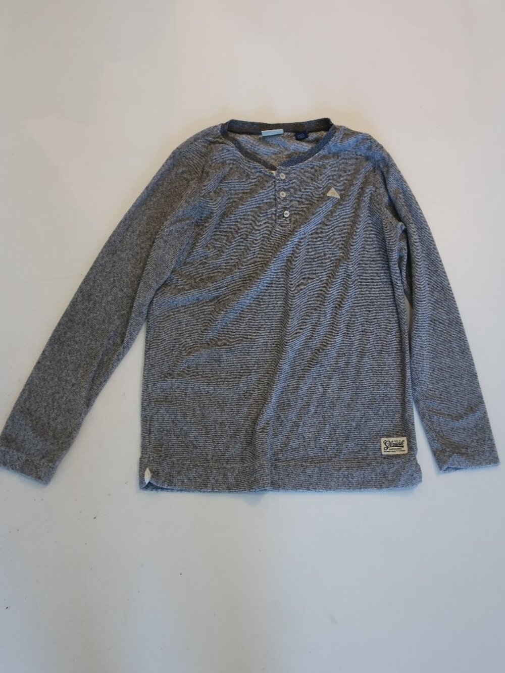 Boys Scotch & Soda  Black Gray White (Item- 42) Striped Terry Henley Shirt 12